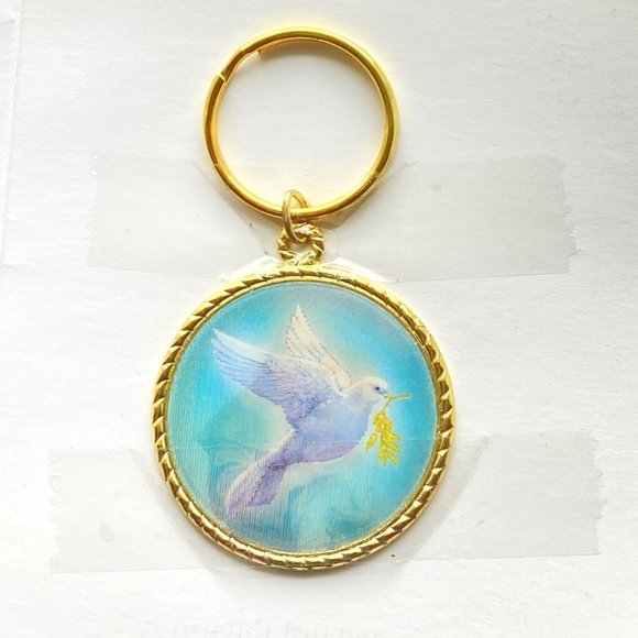 Capuchin Franciscans Holographic Dove St Anthony Colorized Medal Key Chain Card - Picture 2 of 8